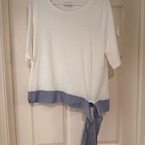 Talbots White and Blue Striped Asymmetrical Top